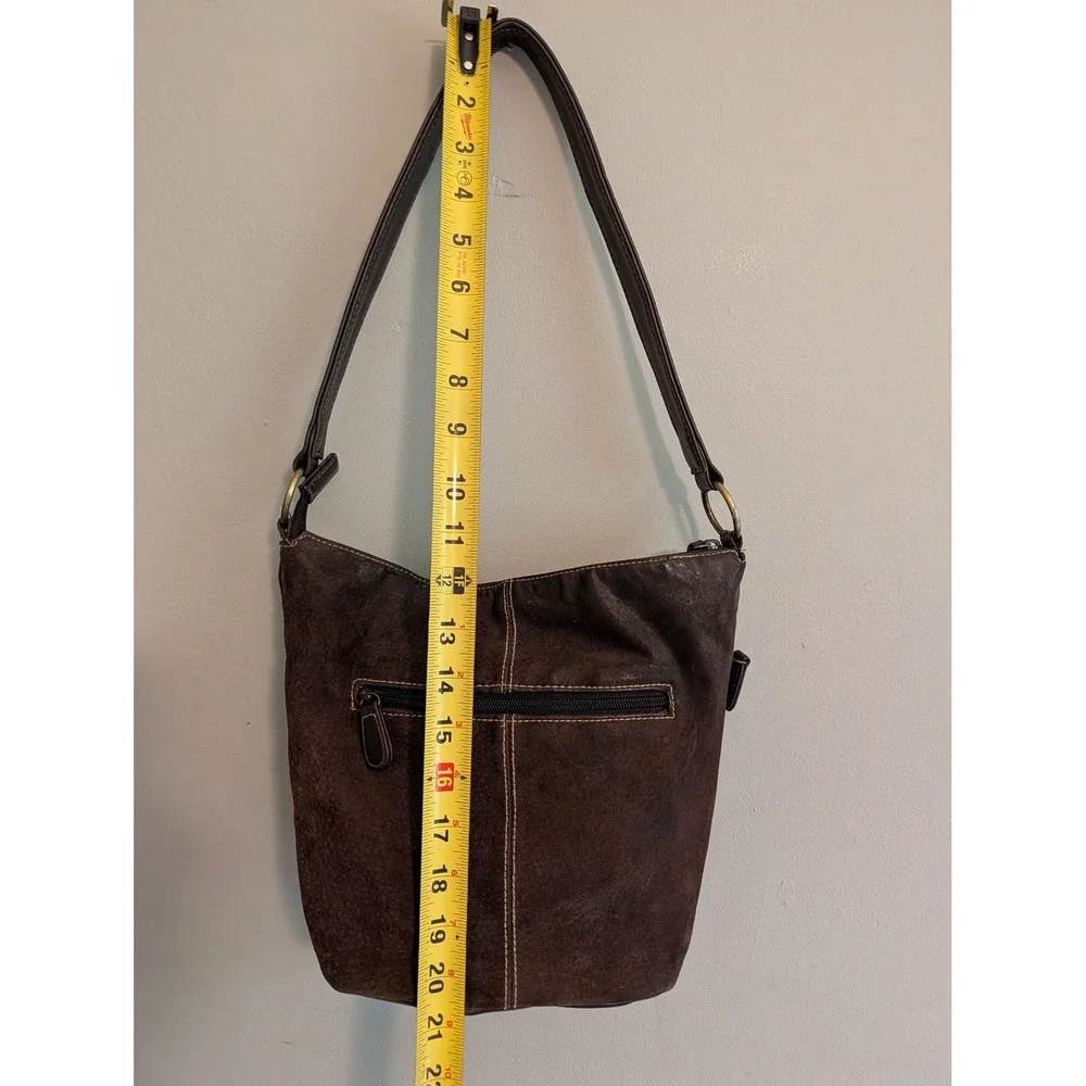 Vintage Y2K St Johns Bay Brown Suede Shoulder Bag Leather Trim Hobo Purse